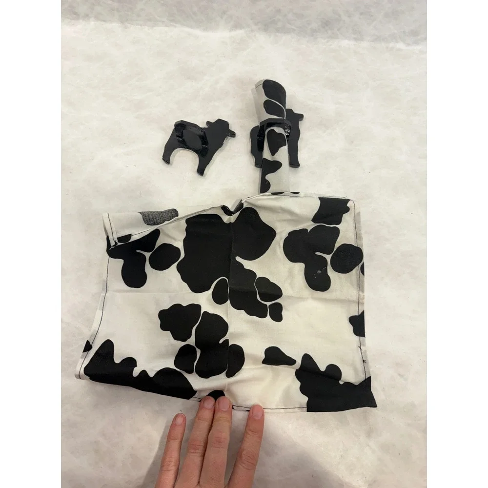 Vintage Masked Cow Wooden Napkin Rings and Cow Print Cloth Napkins Set of 2